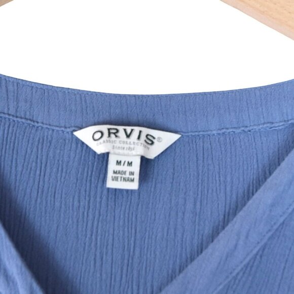 Orvis Blue Button Up Tunic Top Boho M Drapey Lightweight - Picture 4 of 7